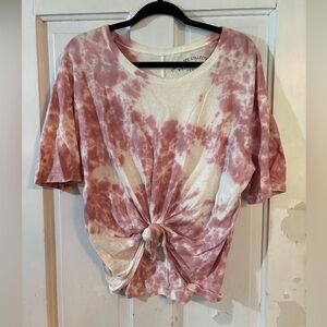 Tie-Dye Knot Front Tee in Pink and Cream